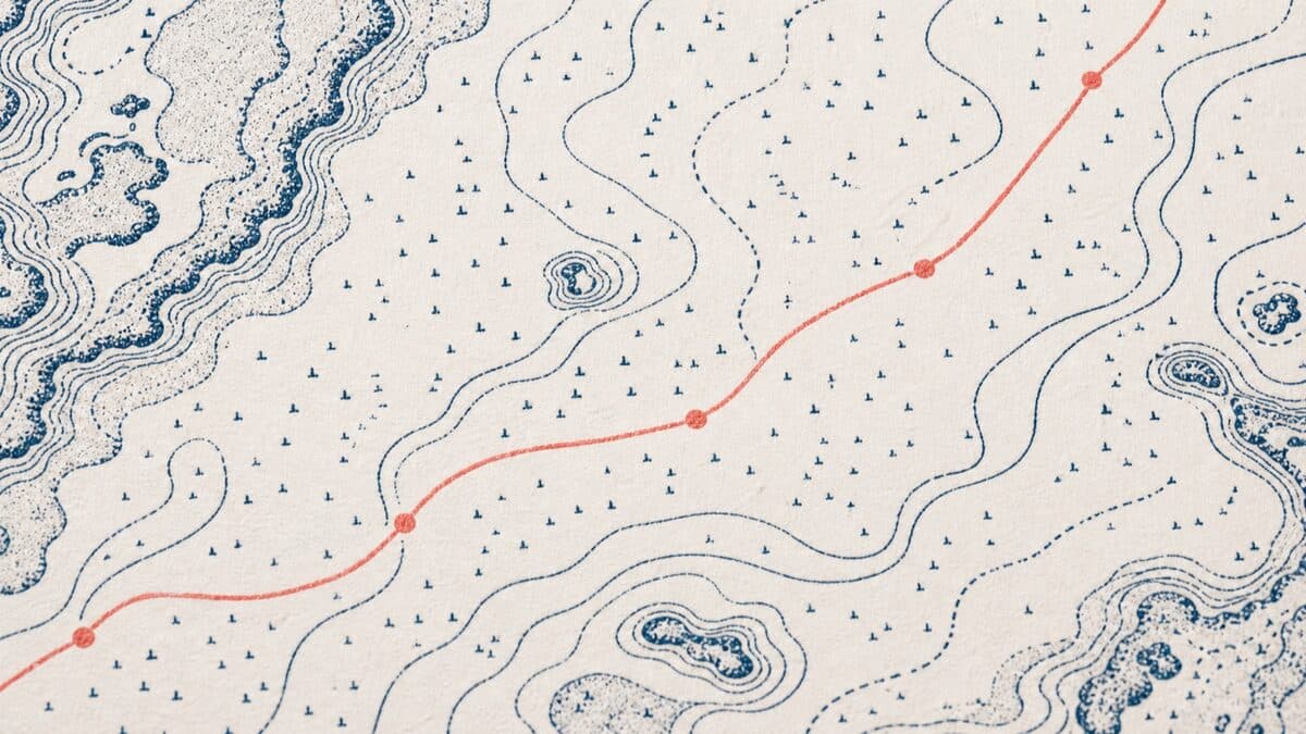 A nautical chart with engraved depth contours and a hand-drawn coral route line